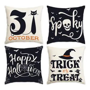 Halloween Themed Pillow Cover without Pillow Core, 4 Counts/set Decorative Throw Pillow Cover, Single Sided Printed Cushion Cover for Home Sofa Bed