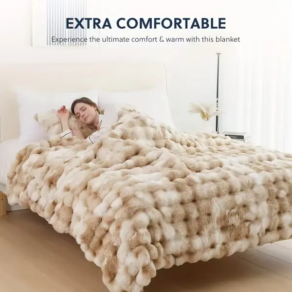 1pc Orthopui Reversible Rabbit Fleece Blanket, Solid Color Faux Fur Plush Blanket, Soft Warm Blanket Nap Blanket for Sofa Couch Office Bed Camping Travel, Multi-Purpose Gift Blanket