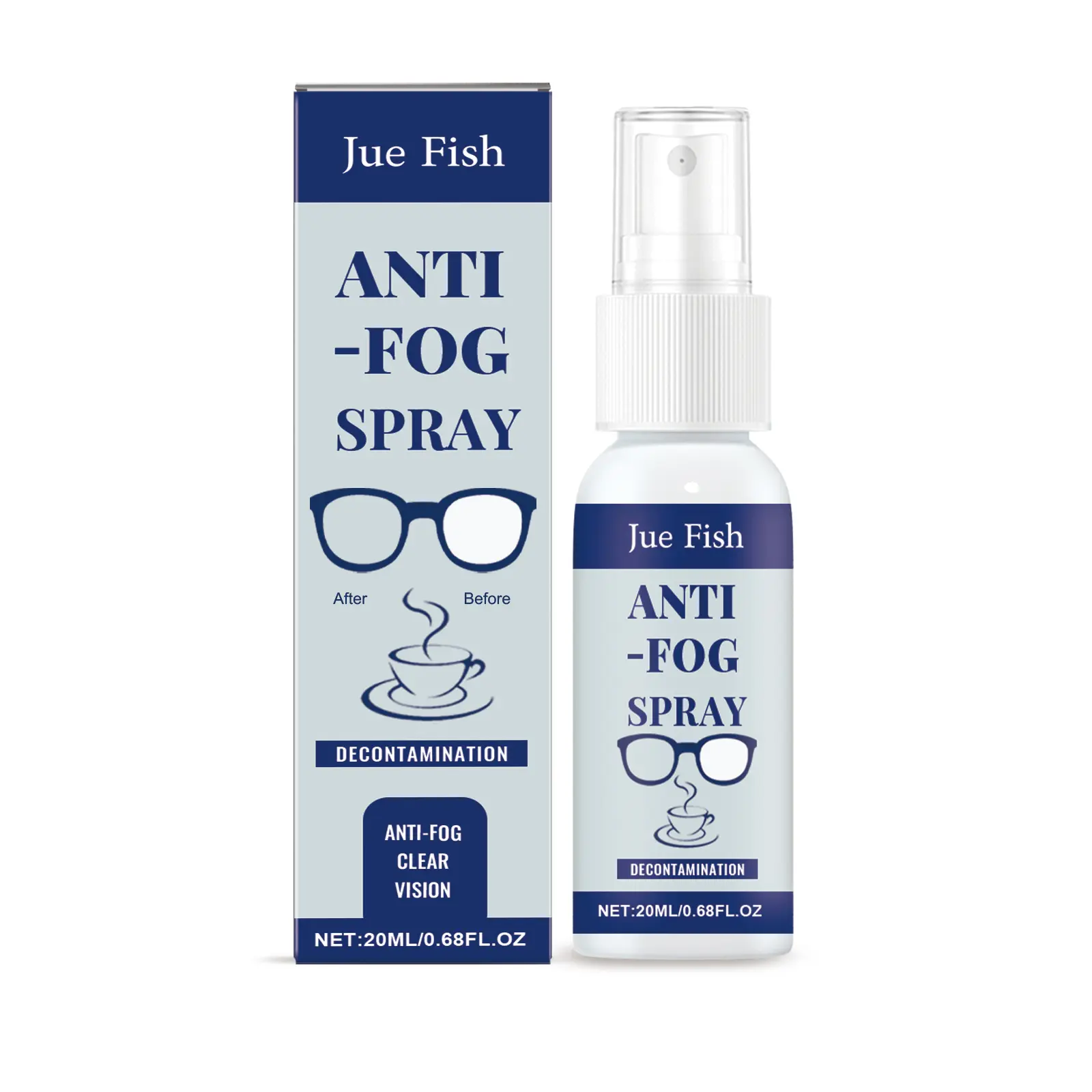 Jue Fish Anti-Fog Spray - Anti-Fogging for Glasses, Cleans Lenses for Clear Vision, Waterproof and Portable Defogger