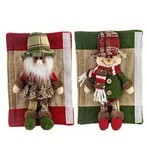 Traditional Christmas Santa Claus Plush Refrigerator Door Handle Covers, Polyester Festive Home Decor, Set of 2