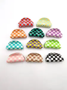 1pc Acrylic Hair Clip Fashion Accessory, Plaid Pattern, Casual Style, Suitable for Office and School, All Seasons Wear