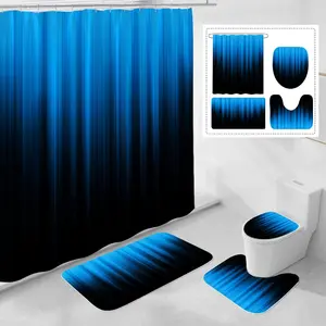 4 Pcs Blue and Black Gradient Shower Curtain Set with Rugs and Toilet Lid Cover Modern Simple Waterproof Fabric Bathroom Set Ombre Stripe Gothic Abstract Bathroom Decor Set Accessories