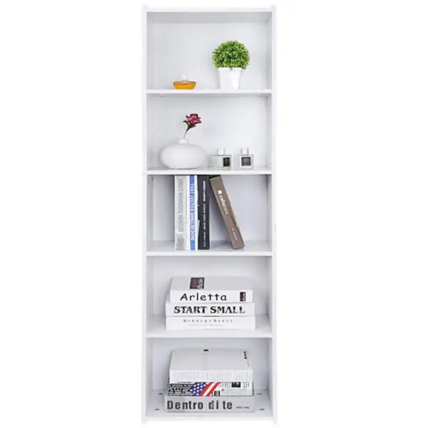 JupiterForce 5-Tier Reversible White Open Shelf Bookcase  Bookcase Bookshelf Storage Home