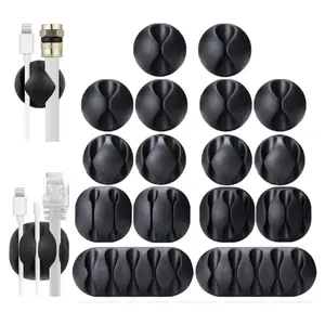 Cable Clips, 16 Pack Black Self Adhesive Cord Holder, Ideal Cable Management Cord Organizer Wire Keeper for Desk, Charger, Computer, Home, Office,