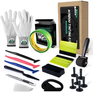 FOSHIO 50M Knife Less Vinyl Wrap Tools Kit, 6PCS Car Wrap Magnets & Vinyl Wrap Gloves, Sponge Roller, Felt Squeegee, Utility Knife Wrapping Paper Cutter Set, Micro Squeegee Window Tint Tools Kit