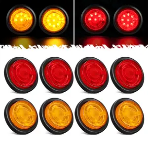 Partsam 8Pcs 2.5 inch Red/Amber 12LED Flow Feature Round Side Marker Lights Clearance Light with Grommet & Bullet Plugs for Trailer Semi Truck RV Camper