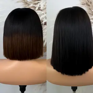 250% Density 5X5 Ombre Brown BOB Wig Raw Hair HD Lace Wigs Human Hair Bone Straight Bob Wig 100% Raw Vietnamese Hair 250% Density