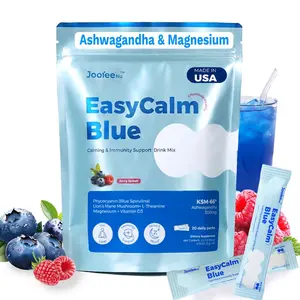 EasyCalm Blue, Magnesium KSM-66 Ashwagandha & Blue Spirulina L-theanine Lion's Mane Mushroom GABA Vitamin D3, Mixed drink Supports Cortisol Balance, Detox, Mood,Sleep, 20 Servings Travel Packets