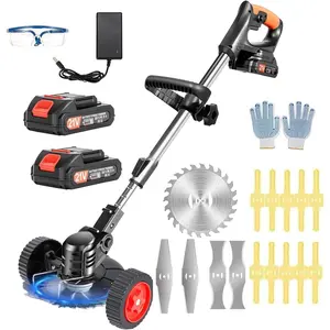 Electric Weed Wacker Cordless with Wheels,21V   Weed Wacker 3-in-1 Grass Trimmer/Brush /Edger, 2 count &4 Types , Lightweight, Low Noise for Thick Weeds&Yard Garden