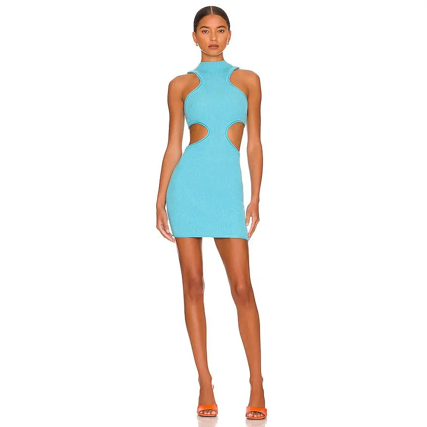NBD Ember Mock Neck Mini Dress in Cerulean Blue