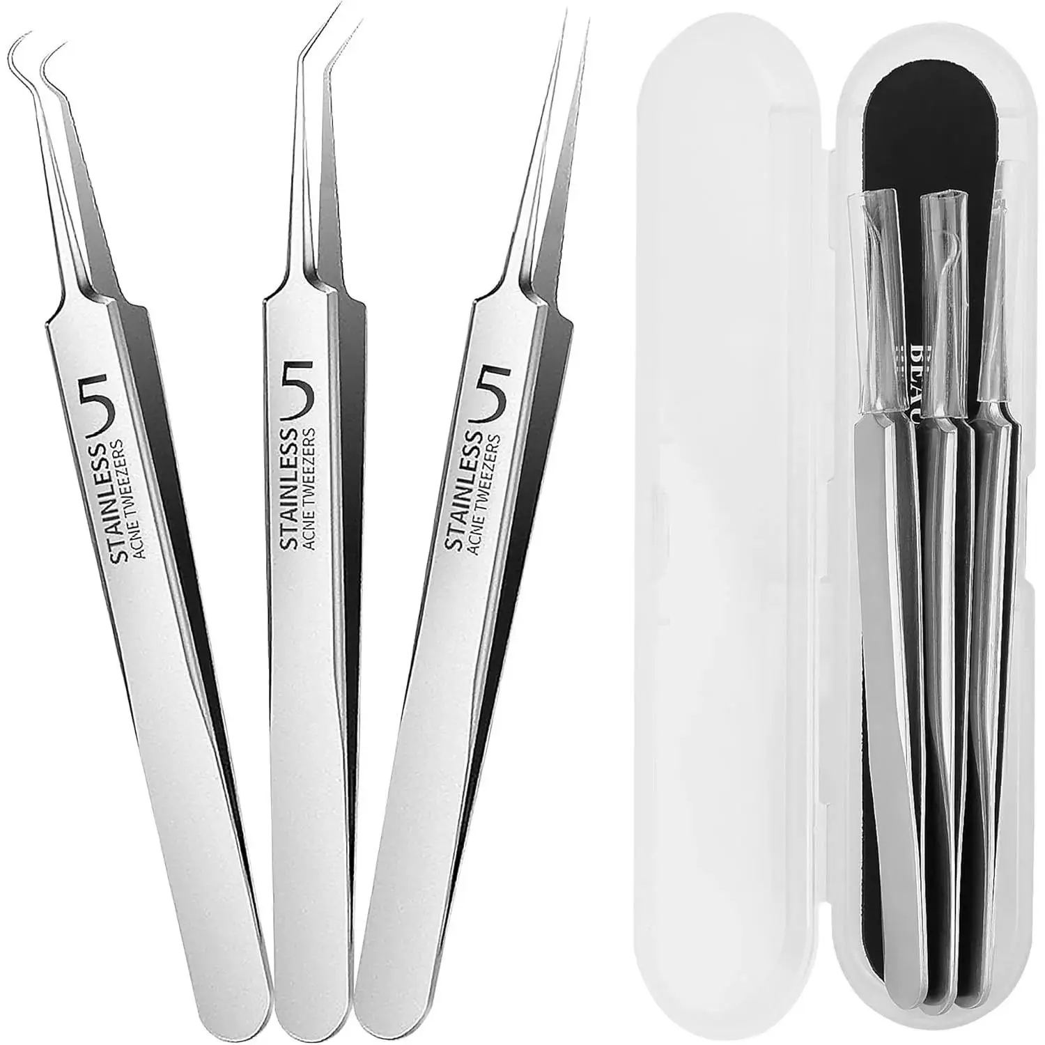 Professional High-Hardness Stainless Steel Oblique Tweezers Kit - Ultra Precision Facial Tools for Acne Care, Ingrown Hair & Blackhead Removal, Pimple Popper Instrument