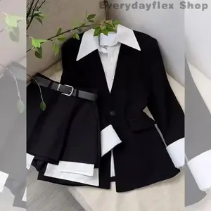 2025 Plus Size Lightweight Spicy Women’s Suit, Two-Piece Set – Illusion-Style Mid-Length Jacket/Top + High-Waist Skirt/Pants, Early Autumn Women's Wear Overalls Comfortable Long Sleeve 2025