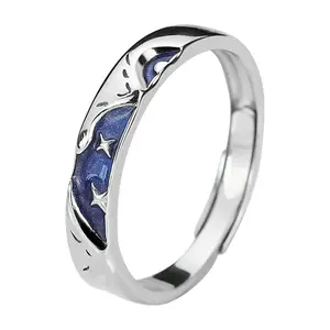 Blue star ring trendy niche style single index finger ring fashionable and fresh design unique open ring for men and women