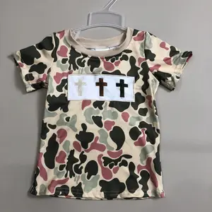 C Kids Boy Easter Clothes Cross Camo Hunting Clothes Embroidery Boy Spring Clothes Shirt Tshirt BT1395