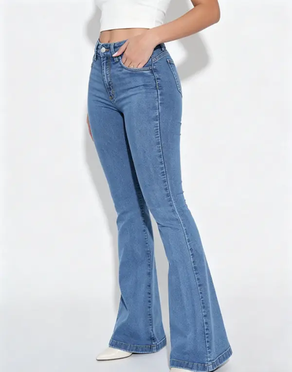 Women's High Waist Stretchy Butt Lifting Flare Jeans, Casual Womenswear Curvy Bell Bottom Wide Leg Denim Pants