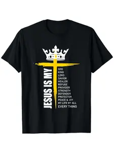 Christian Faith T-Shirt with Christ My God King Lord Savior Print - Casual Short Sleeve Round Neck Religious Tee for Church Study & Casual Attire - Lettering Christian Apparel