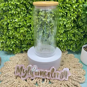 Custom 16 oz blank double wall soda beer jars can shaped double wall snow globe glass cup with lids for sublimation also Drinkware Plastic