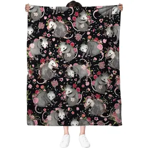Possum Blanket Gifts for Women, Opossum Gifts for Lover, Possum Ornament, Opossum Plush, Thanksgiving Birthday for Girl, 50" X 60", Printed on One Side with a Plain White Back, Halloween Thanksgiving Christmas Gift