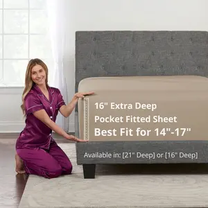 Kids Twin XL Fitted Sheet Real 16' Deep Pockets Fit Perfectly 14'18' Mattress & Toppers Lovely Feel Taupe Sand
