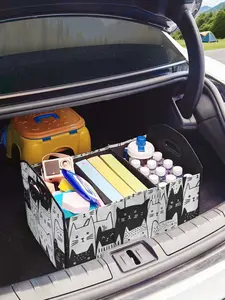 Cat Pattern Printed Multi-Functional Car Storage Box, Foldable Trunk Organizer with Dividers, Multifunctional Car Organizer, Casual Style, All Seasons Use
