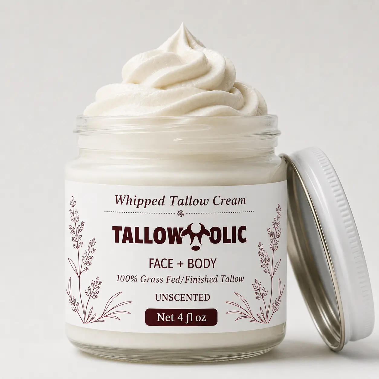 Nourishing Whipped Tallow Cream, Gentle Fragrance-Free Daily Moisturizer with Organic Oils for Sensitive and Dry Skin