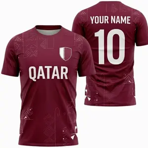 Personalized Qatar Inspired Football Jersey, Custom Name Number Soccer Shirt, Maroon Supporter Tee, Unisex Fan Gift for Men Women Fans