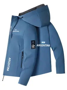 Men's Fashion Jacket with Argentina Flag Logo, Zipper Pockets, Casual Hooded Design, Polyester Material, Spring & Fall Wear