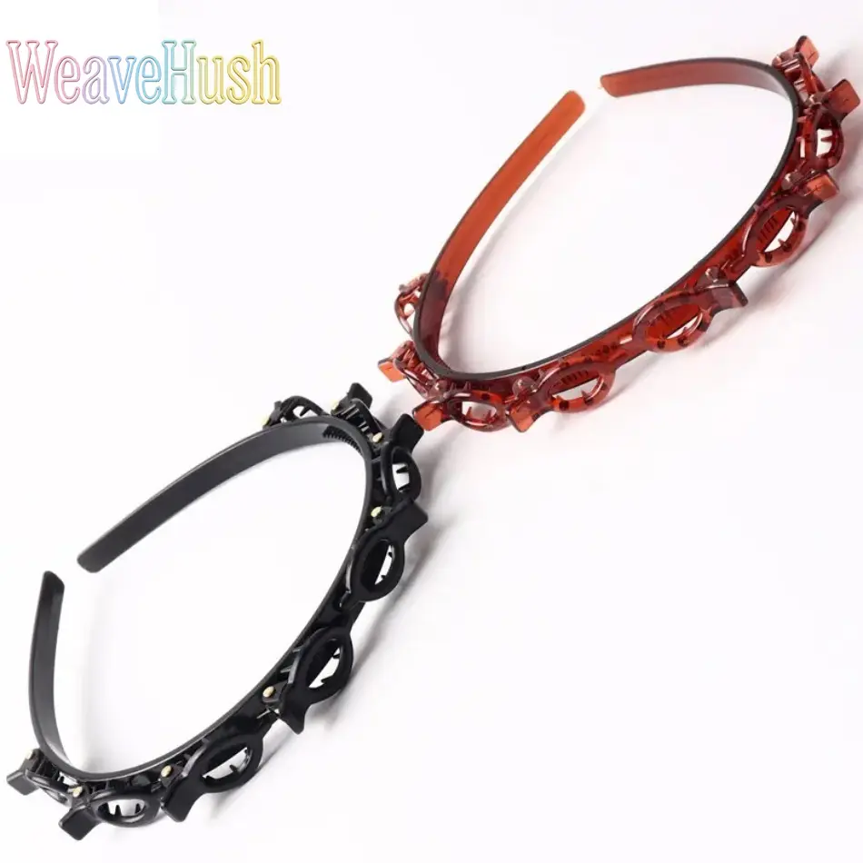 Plastic Braiding Headbands with Built-in Clips - Non Slip, Lightweight Durable Hair Accessories for Women, Easy Braided Hairstyle Tool, Black & Brown Options, Headbands With Clips, Non Slip Headbands