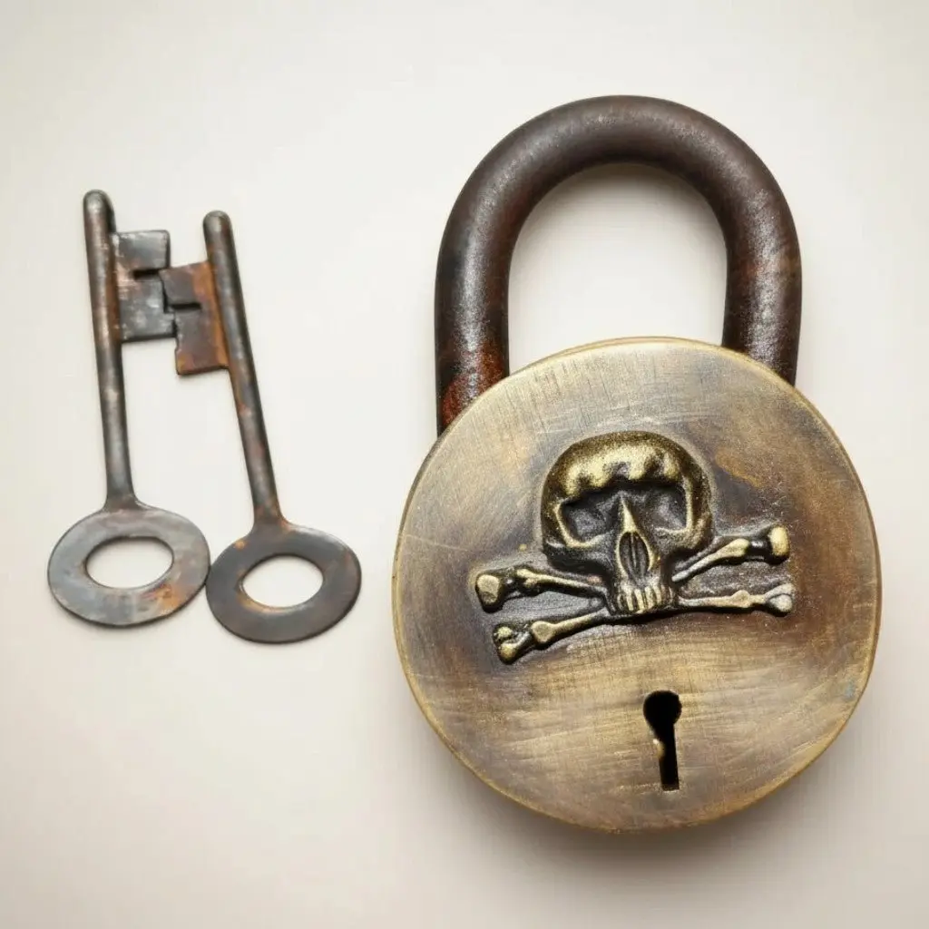 Pirate Skull Solid Brass Lock with Keys