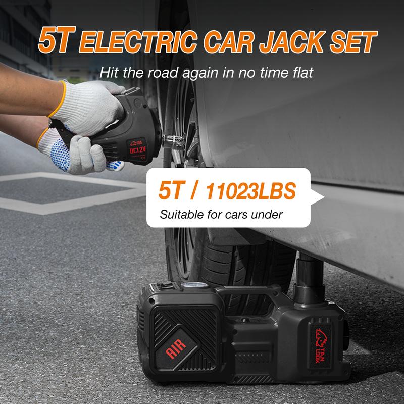 New Model Black 5-Ton Hydraulic Electric Jack with LED Light Air Compressor Toolbox Set for Tire Changing Inflation Versatile Tool Kit
