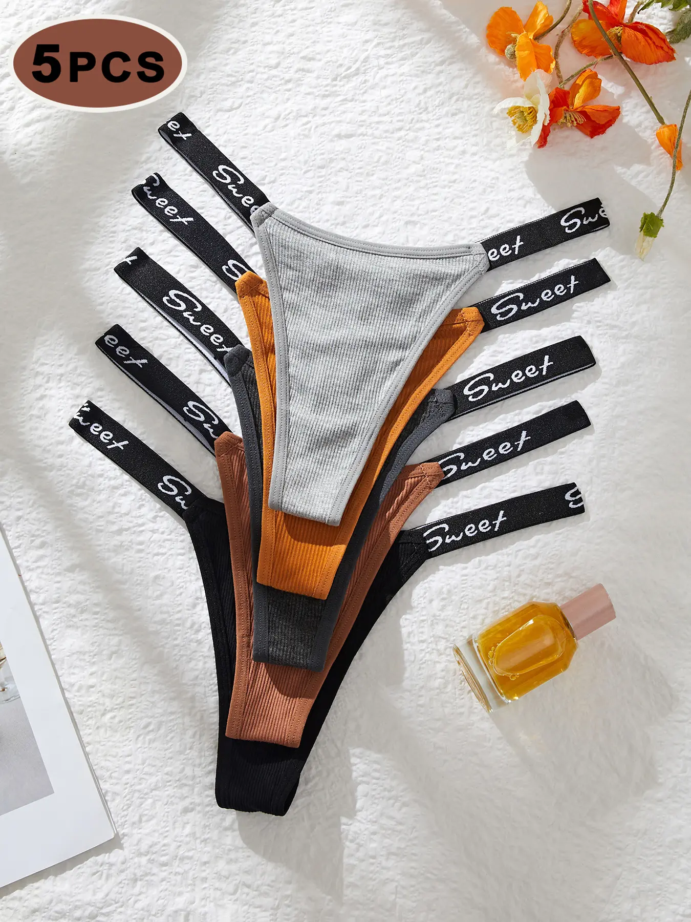 5pcs Sporty Letter Pattern Thongs, Soft Breathable Fabric Fitted Low Waist Underwear, Ideal for Daily Wear & Sports, Comfortable Elastic Design