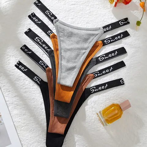 5pcs Sporty Letter Pattern Thongs, Soft Breathable Fabric Fitted Low Waist Underwear, Ideal for Daily Wear & Sports, Comfortable Elastic Design