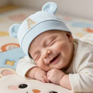 1 Piece 26 Letter Baby Knitted Hat with Cute Dual Ear Design, Simple Warmth, Daily Use, Plain Style, Infant Winter Accessory,（0-3M）