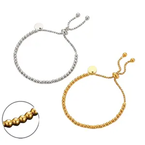 Stylish Minimalist Beads Circle Bracelet - Chain-Style Adjustable Hoop Design, Engravable, Ideal for Daily Casual Wear