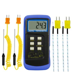 K Type Thermometer with 4 Thermocouples, Dual Channels Thermocouple Tester with MAX/MIN/AVG Temperature Measurement (-50-1300C)