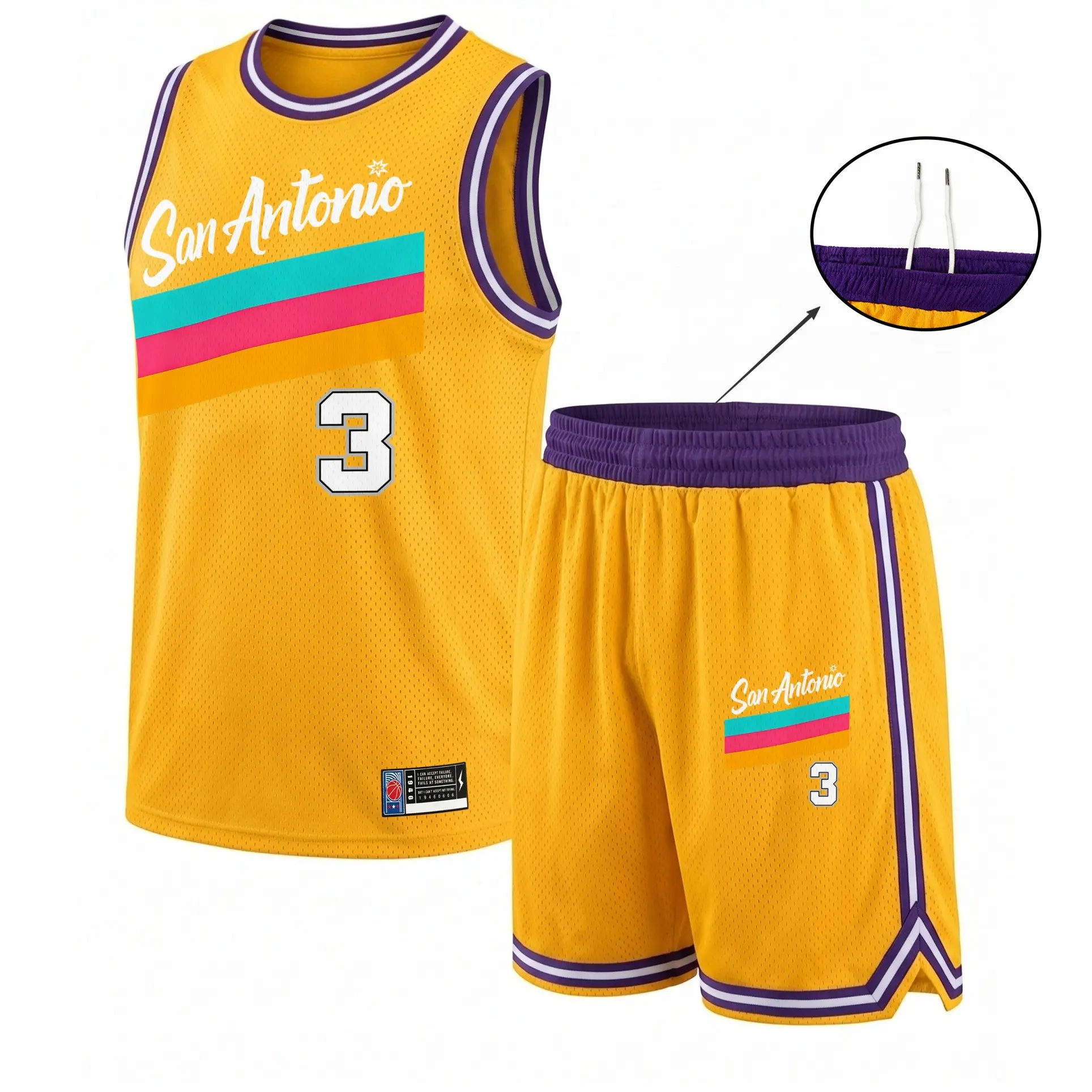 Men's 2-Piece San Antonio Design Basketball Jersey Set, Sleeveless Color-Block Breathable Quick-Dry Mesh Top & Loose-Fit Shorts, Professional Sports Clothing for Gym & Training