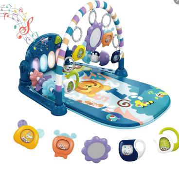 Baby Play Mat Baby Gym,Funny Play Piano Tummy Time Baby Activity Mat with 5 Infant Sensory Baby Toys, Music and Lights Boy & Girl Gifts for Newborn Baby(Blue Tiger) Nursery Cute