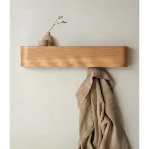 Wall-Mounted Coat Rack 'Toke' - Modern Design Coat Rack with Hidden Wall Hooks - Solid Wood Veneer Panel Coat Hanger - Oak