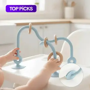 Baby Teething Toy, 1 Set Silicone Baby Teether Toy, Montessori Sensory Highchair Toy, Suction Toys for Babies