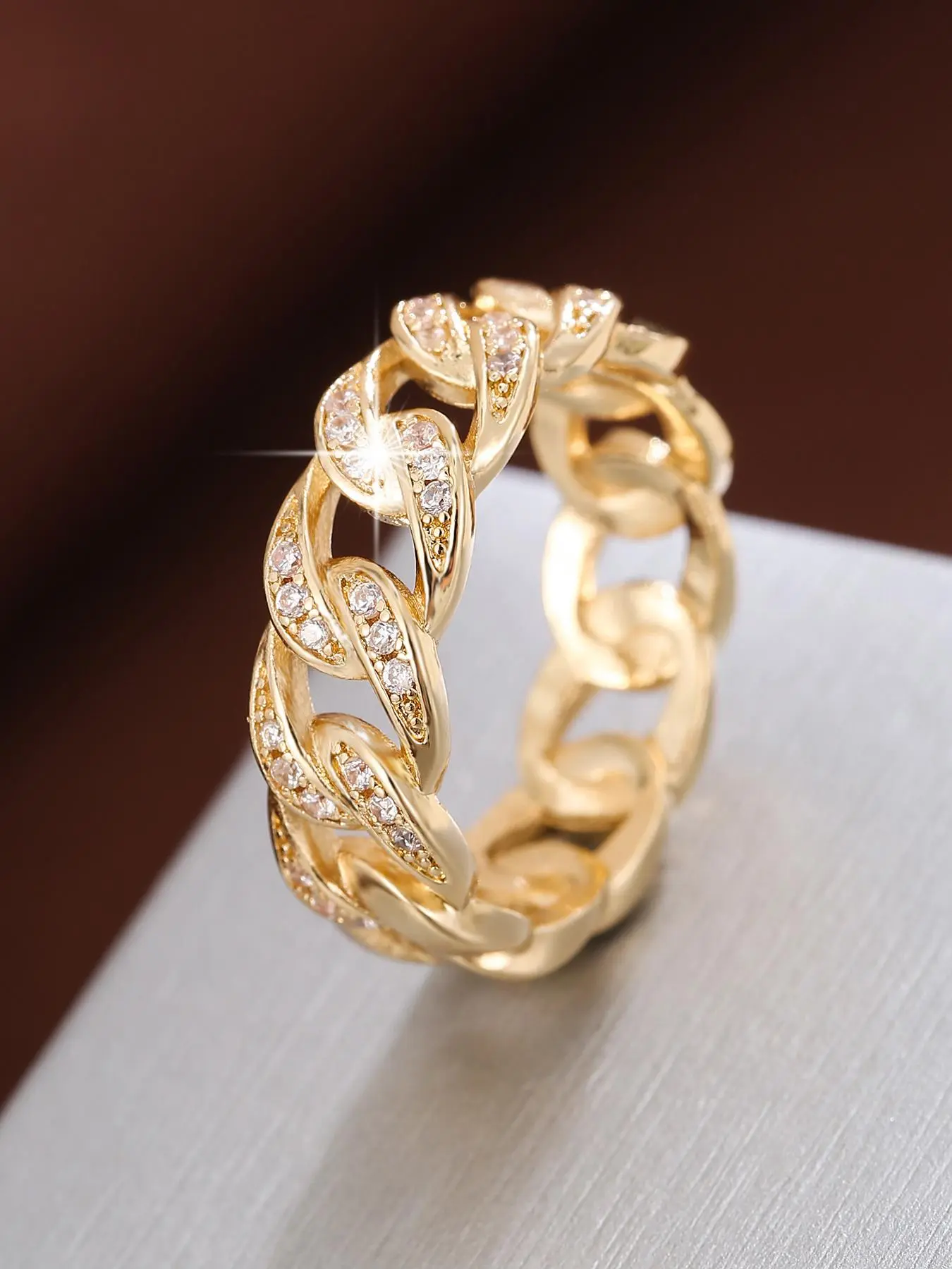 Women's Elegant Hollow Out Chain Design Rhinestone Decorated Ring, Statement Rings, Beautiful Rings, Fashion Stackable Rings, Stackable Finger Rings, Fashion Jewelry for Party, Daily Clothing Decor, Trendy All-match & Exquisite Jewelry for Birthday Gift
