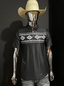 RHC Angel Black Aztec Performance Polo  Casual Fabric Menswear Top