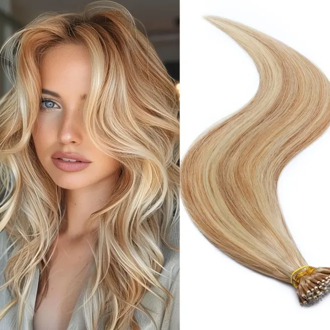 Premium  Remy Human Hair Extensions, Pre-Bonded Nano Tip & Cold Fusion Craft, Micro Nano Rings Beads Loop Design, 12-28 Inch, 50Pcs 30G Per Set, Thick Silky Tangle-Resistant Hair, Remy Hair, Beading Loops