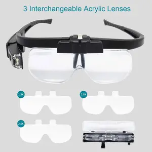 Glasses Headband Magnifier Illuminated Visor With 3 Lens