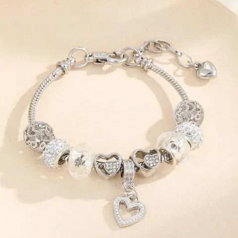 2024 Summer Fashion Rhinestone Decorated Heart Charm Bracelet, Fashion Jewelry for Party, Daily Clothing Decor, Trendy All-match & Exquisite Jewelry for Birthday Gift, Heart Shaped Bracelet, Fashion Bracelets