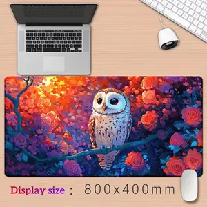 Large Rubber Gaming Mouse Pad, Owl Design Style, Ideal for Office and Game Settings, Christmas and Halloween Gift Choice