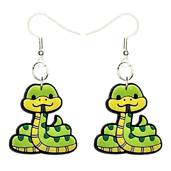 Rattlesnake Earrings Hypoallergenic Silver Plated Fishhook Yazzle Dazzle Snake Asp Viper