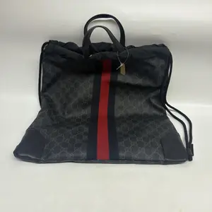 Pre-owned Canvas Backpacks Gucci Black GG Supreme & Web Drawstring Backpack