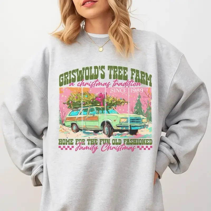 Griswold’s Tree Farm Christmas Sweatshirt, Retro Family Christmas Crewneck, Vintage Holiday Station Wagon Graphic Hoodie, Old Fashioned Christmas Outfit, Cozy Winter Aesthetic Apparel, Funny Christmas Gift for Women and Men - HUNTWEAR SHOP