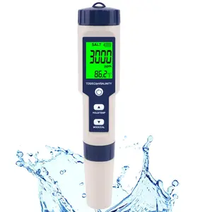 Pool Salt Tester & PH Meter,  Digital Salinity Meter and PH Tester for Aquarium and Pool Saltwater Water, 5 in 1 Salinity PH Temp EC and TDS Meter, Aquarium Swimming Pool Hot Tub, High Accuracy