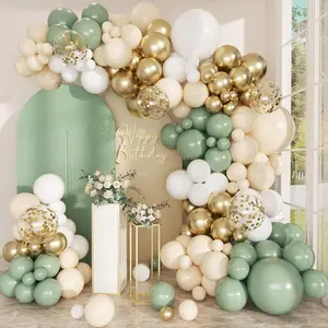 Sage Green Balloon Arch Kit, 168 Pcs Olive Green Balloon Garland, 18 12 10 Inch Confetti Gold Metallic Latex Balloons for Shower Bridal Shower Birthday Wild One Party Decorations